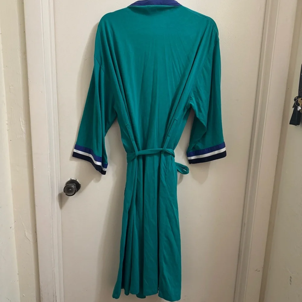 Christian‎ Dior Monsieur Unisex Robe w Belt Teal Navy White Stripes OS Vintage